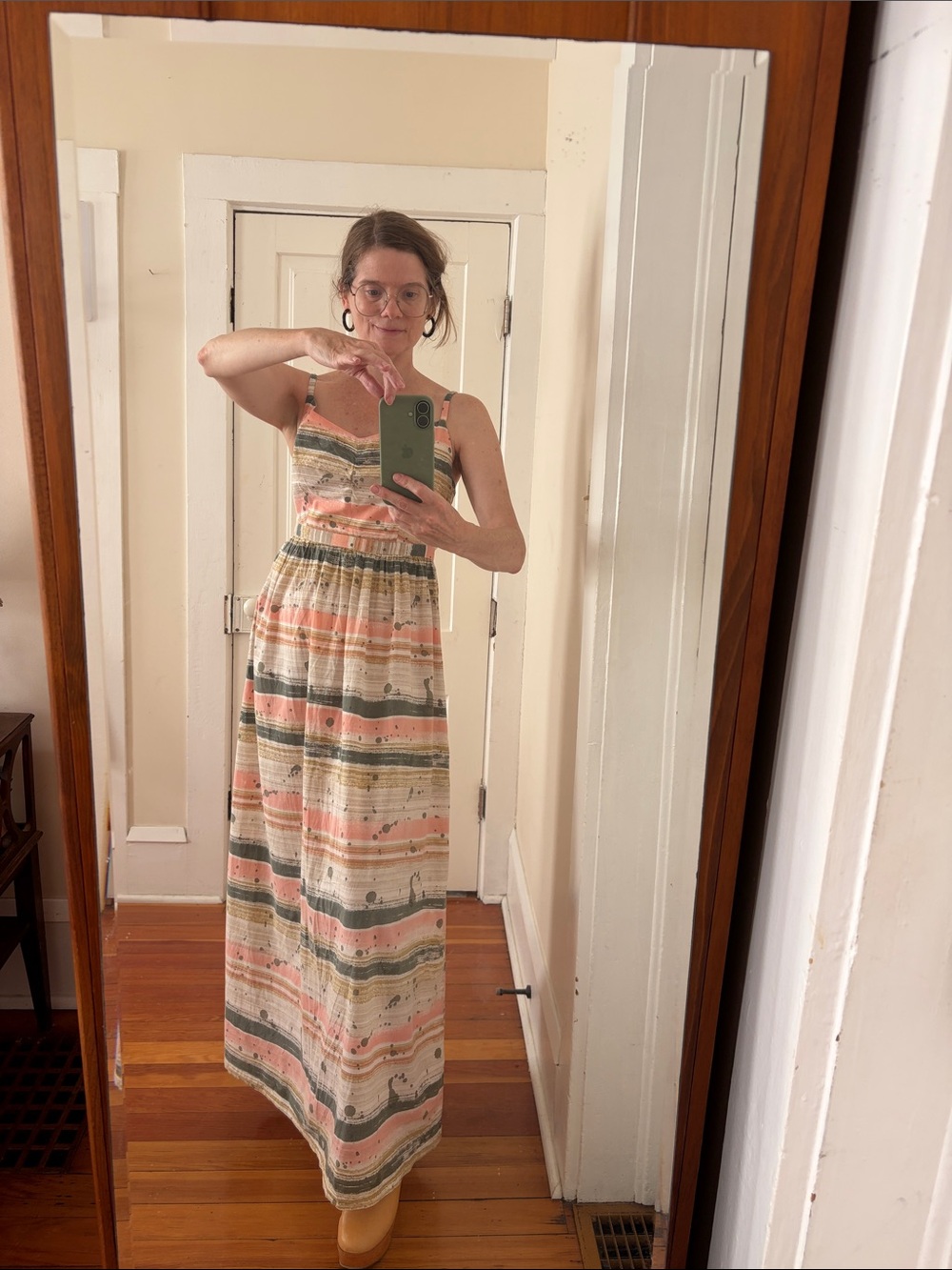 Numph Laura Dress Maxi Length Sundress Bohemian Pastel Stripes S-M